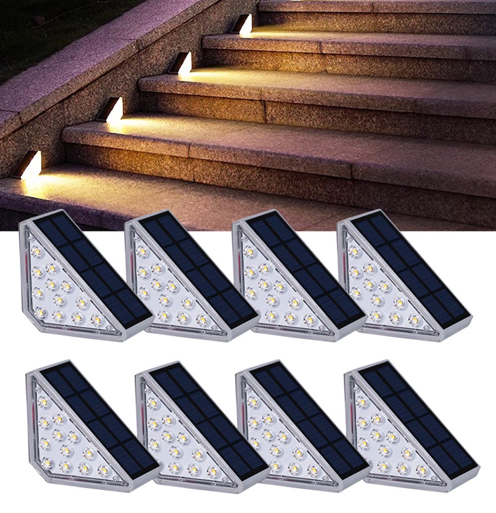 8pcs solar step light outdoor triangle led staircase lights solar ...