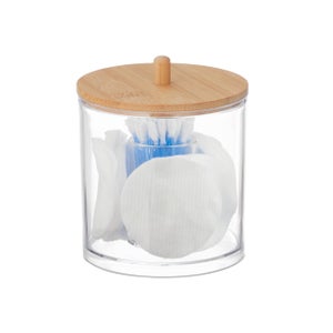 Distributeur De Cotons-tiges Rond Transparent - 6,8 X 10,5 Cm - Polystyrène - Pour Salle De Bain, Rangement Pratique