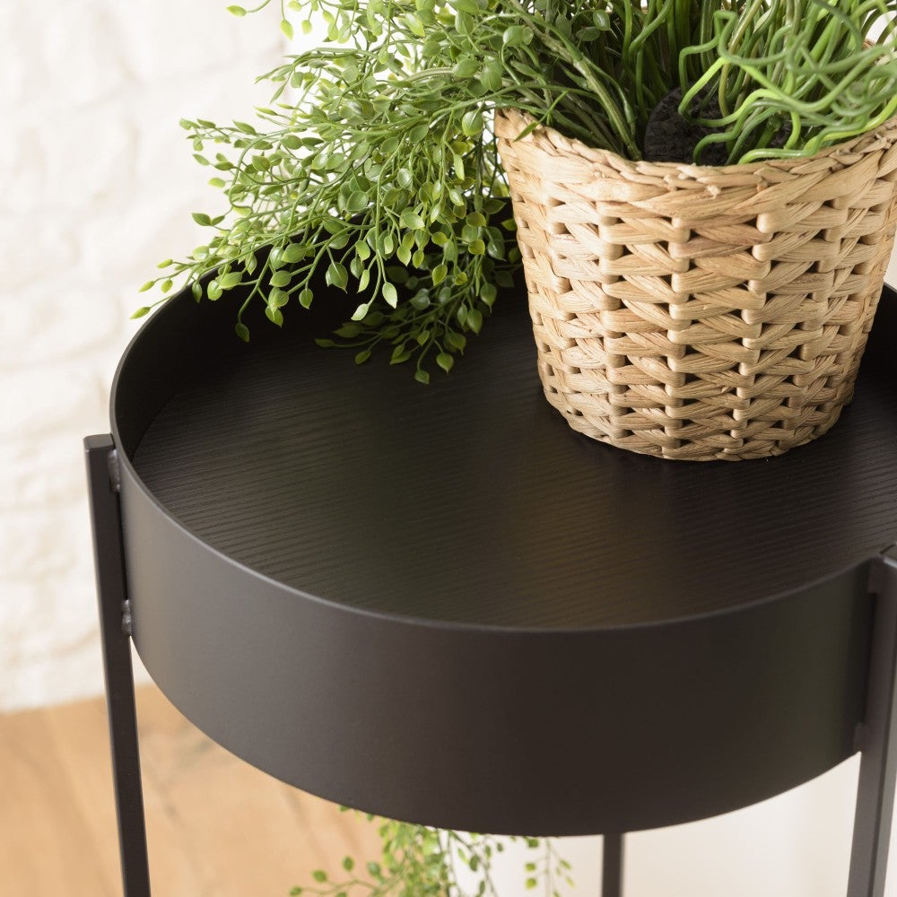 DALY - Sellette en bois ronde / porte plantes GM noire piètement métal - 4
