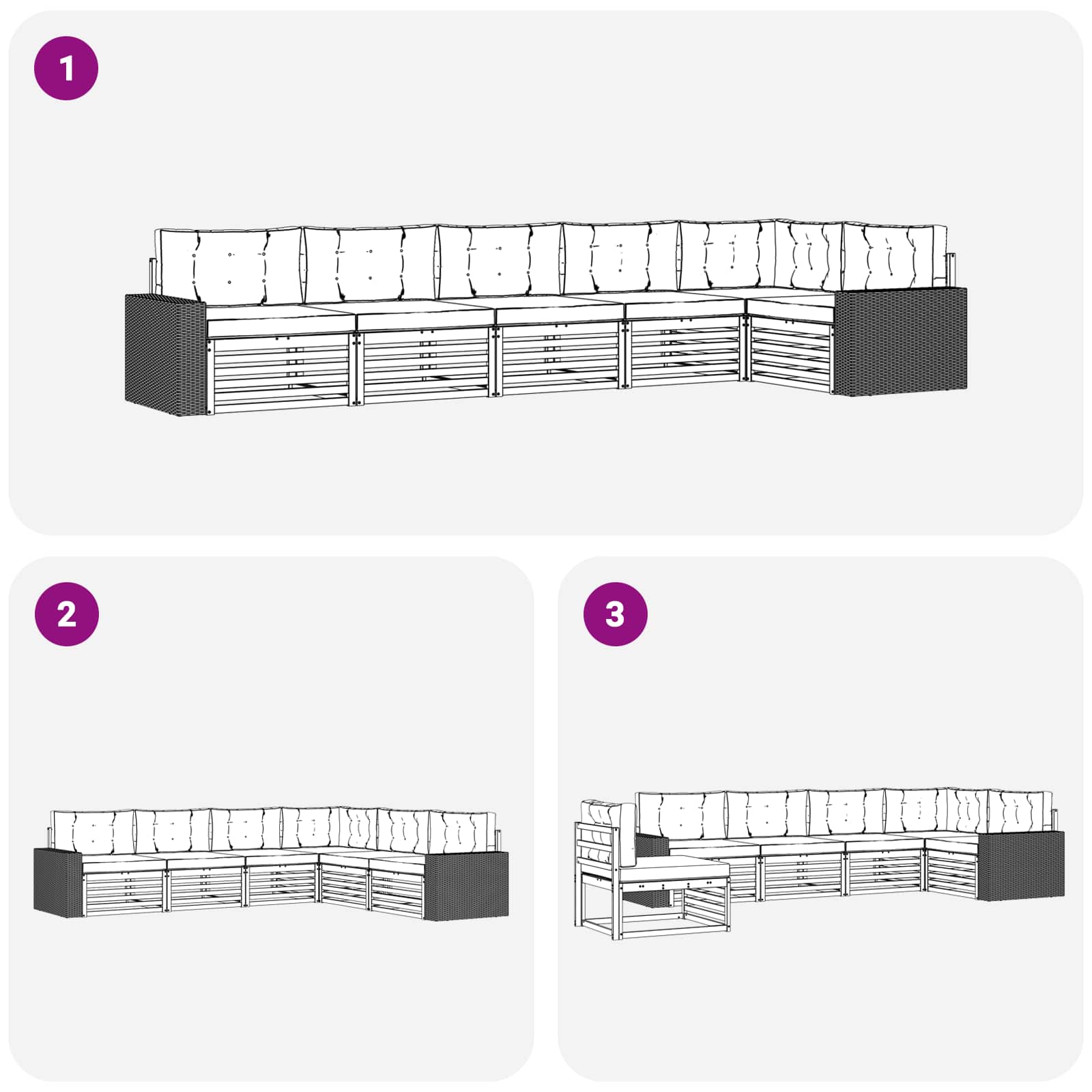 Ensemble de canapés d'extérieur, 6 pièces, en polyester, naturel et beige, pour le jardin - 7