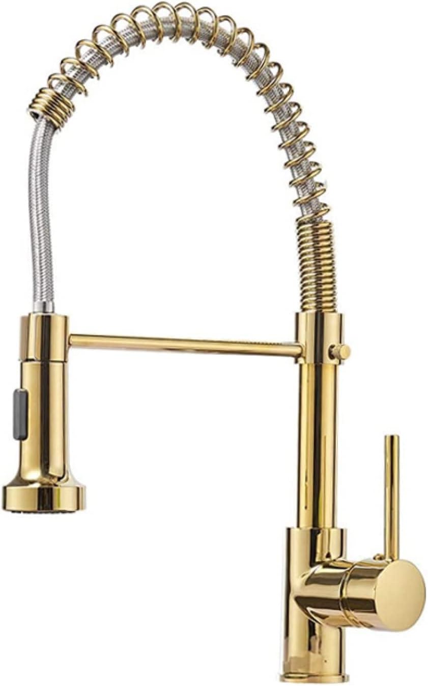 Bateria kuchenna z wyciąganą wylewką, 2 rodzaje strumienia, pojedyncza dźwignia, złota