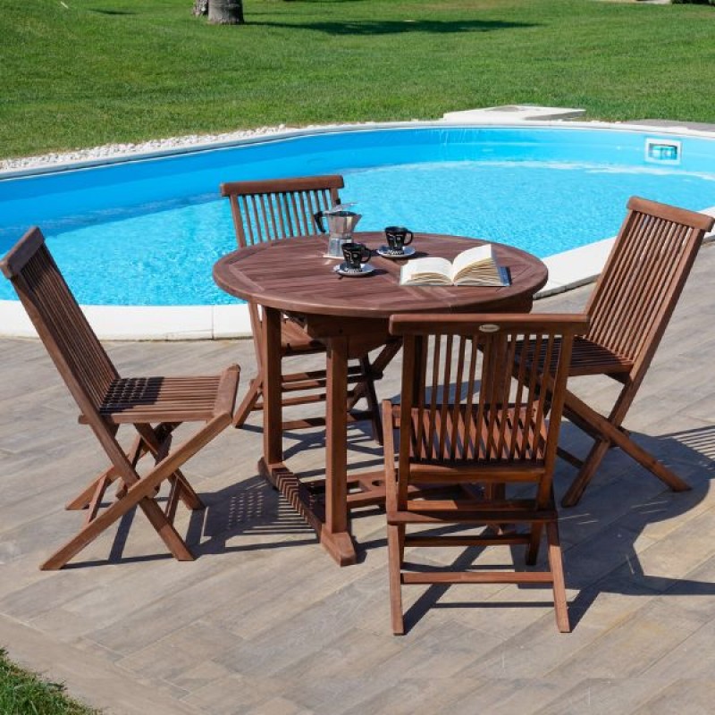 Set da giardino in teak con tavolo allungabile e sedie Leroy