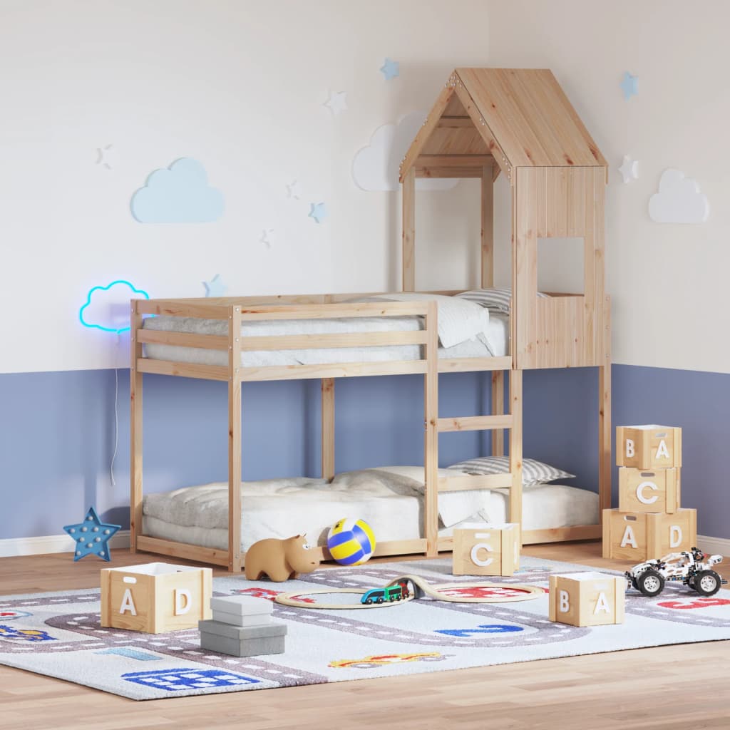 Lit superposé avec toit en pin massif 75x190 cm — COMFORTXL - 2