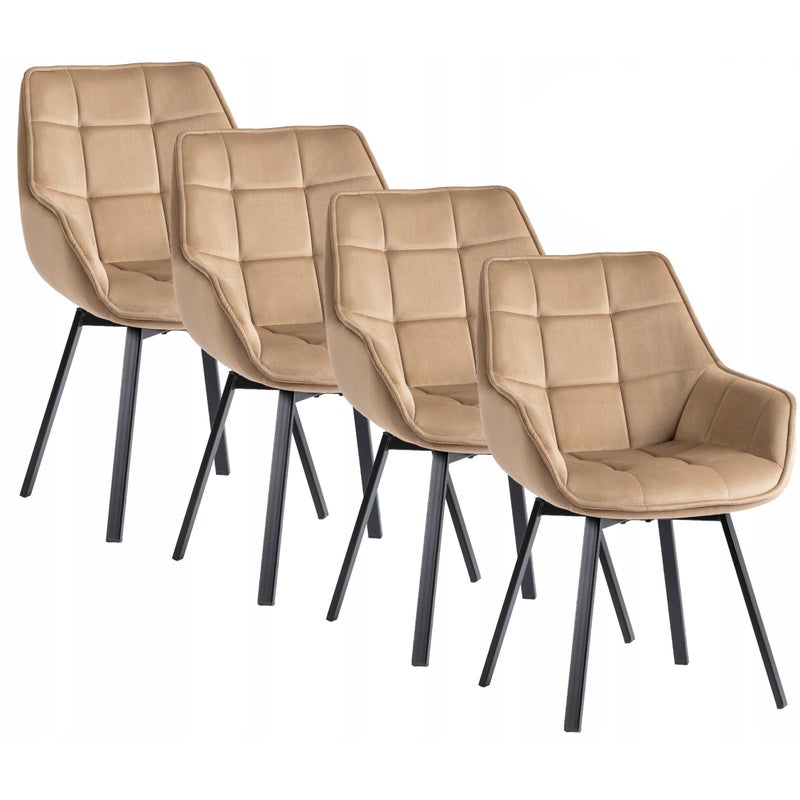 Zestaw 4x Krzesło Tapicerowane Obrotowe do Salonu LUNA Beżowe Welurowe Loft