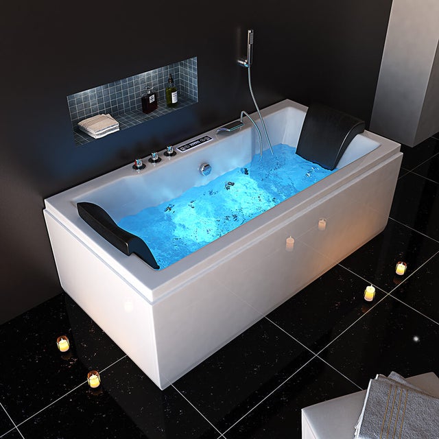 Home Deluxe - Whirlpool - LAGUNA M PURE - Blanc, dimensions : 180 x 90 x 55 cm - avec radio, chauffage et luminothérapie I Baignoire balnéo pour 2