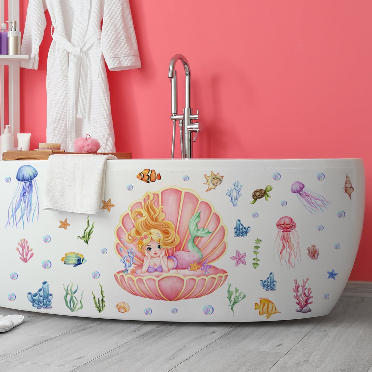 Stickers Muraux Sous la Mer Sirène Autocollant Mural Océan Poisson Tortue Décoration Murale Chambre Enfants Bébé Salle de Bain - 2