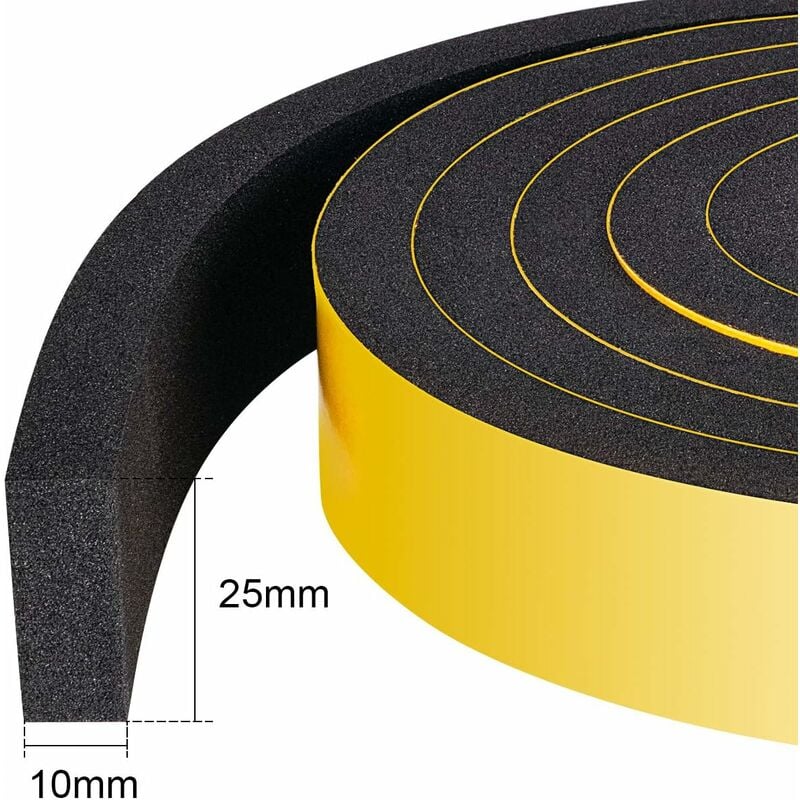 Bande d'étanchéité en caoutchouc souple autocollante 25 mm x 10 mm x 2 m pour portes et fenêtres, 1 rouleau - 2