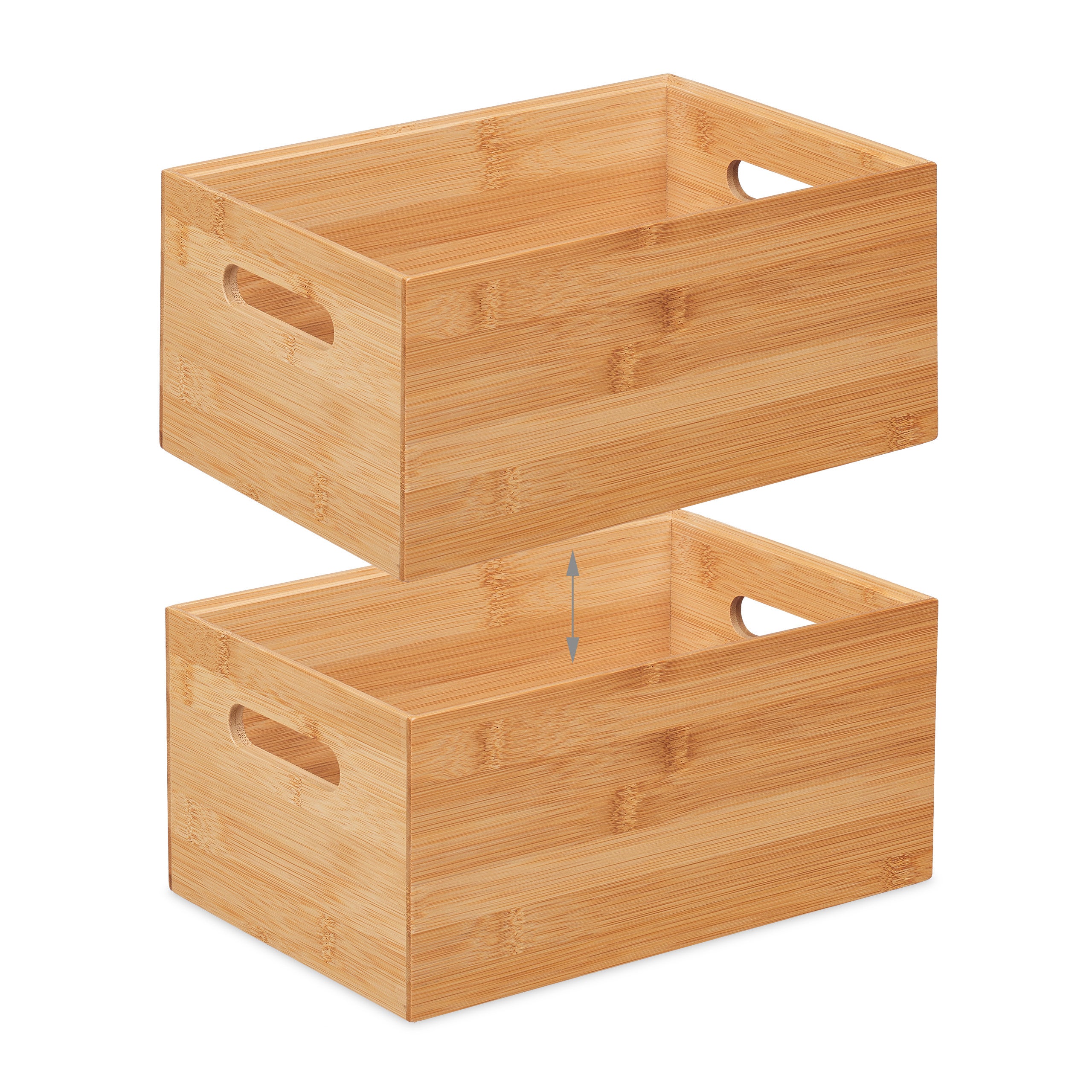 Boîte de rangement en bambou robuste et empilable, sans couvercle, avec poignées, 14 x 30 x 20 cm, naturel, taille M, Relaxdays - 6