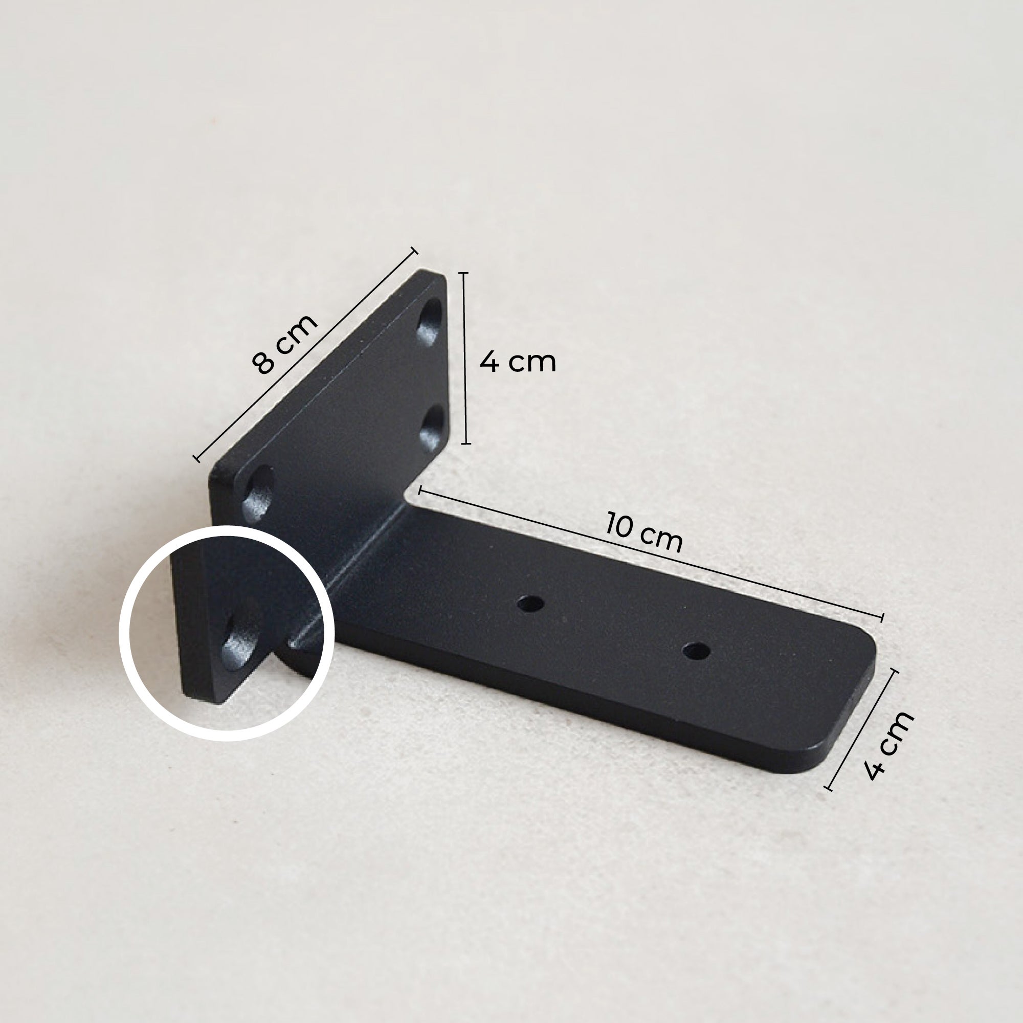 Pack 4 Équerres métalliques en angle 10 cm pour étagères en bois | Acier résistant 70 kg | Suport étagère fixation invisible, design industriel noir - 3
