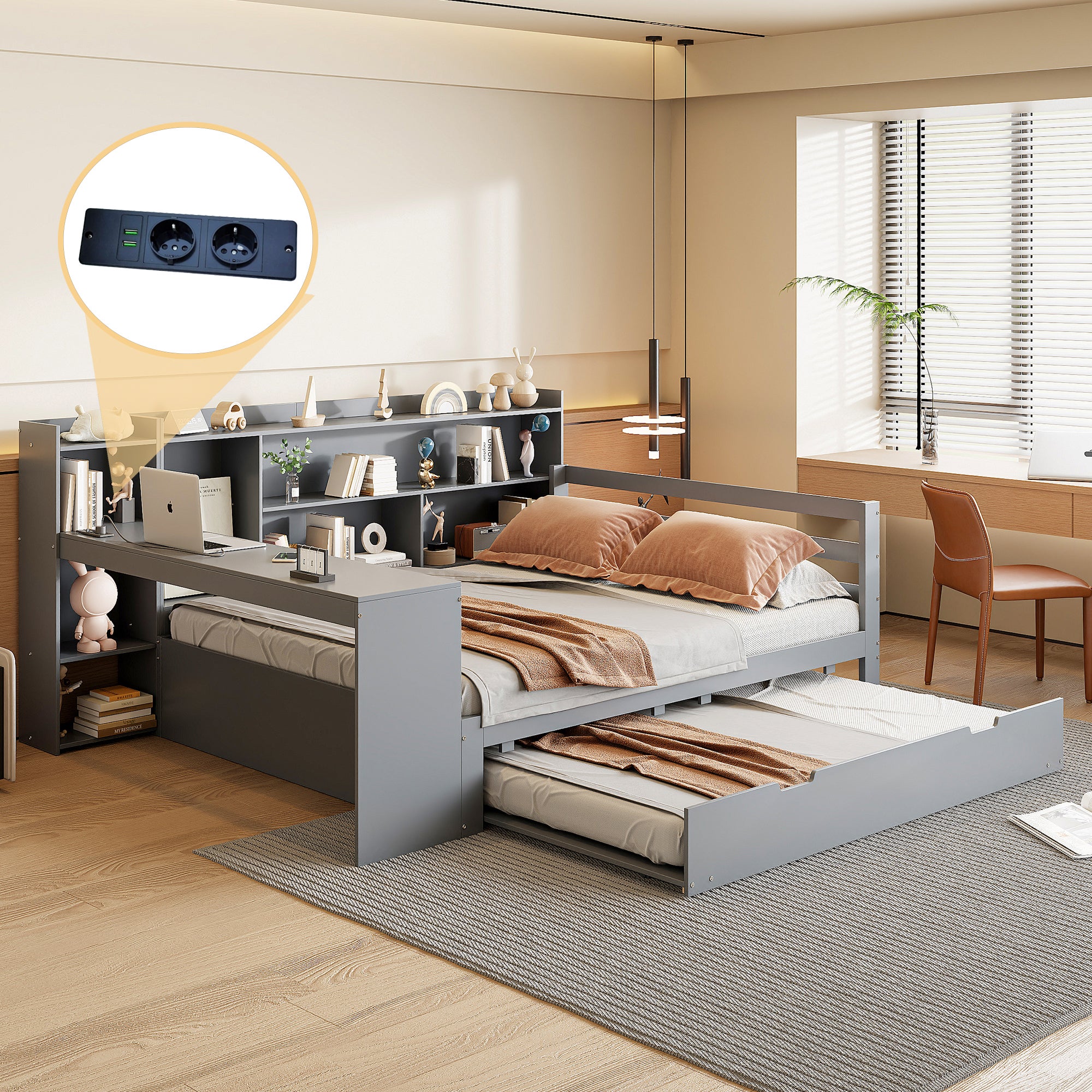 Letto estraibile 140 x 200 cm 90 x 190 cm con scrivania