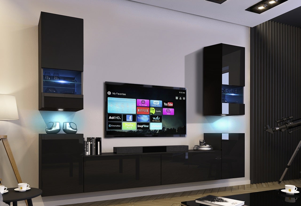 Mueble de salón moderno CONCEPT 67 – negro brillo – Estándar – 240 x ...