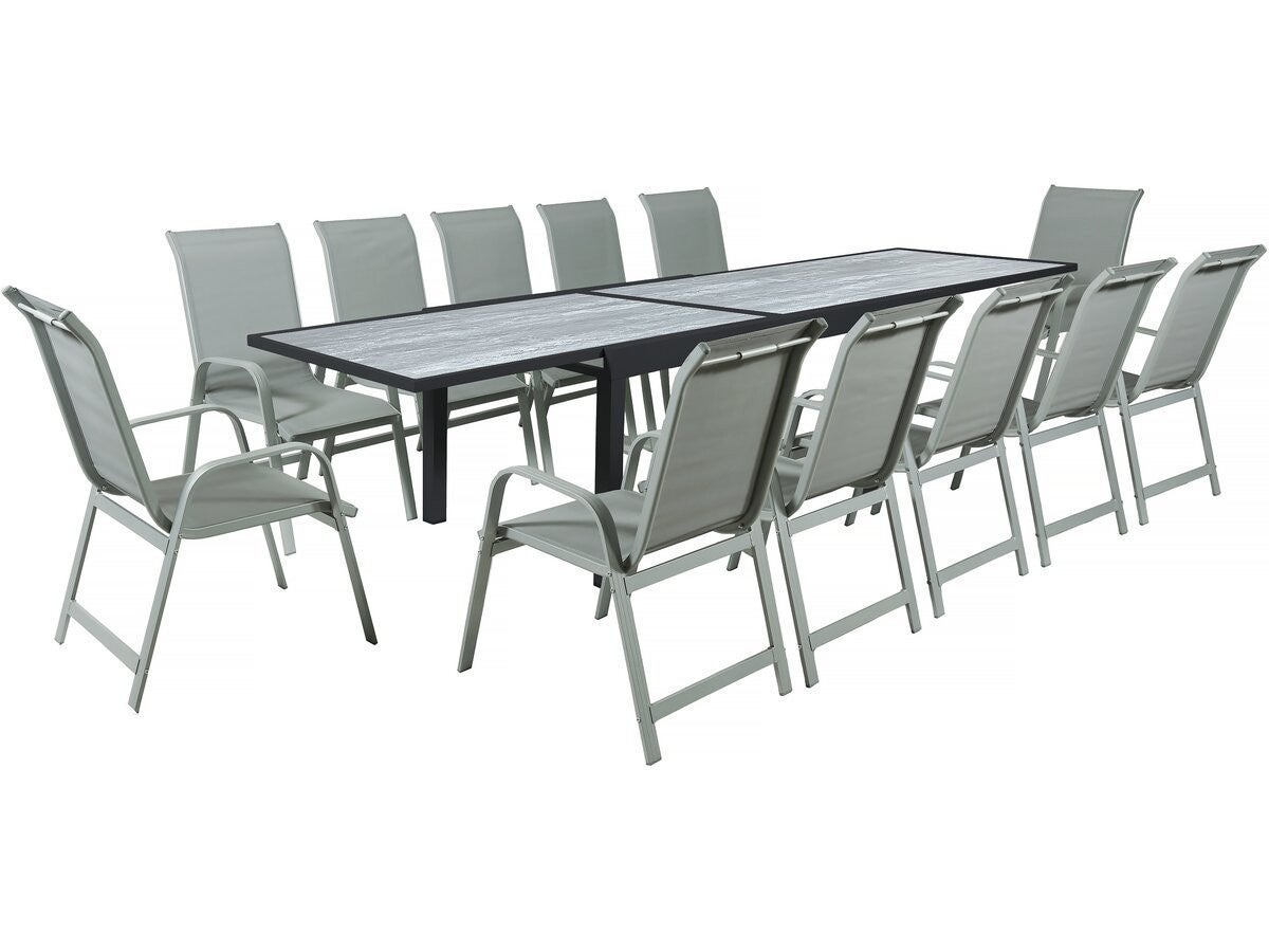 Rozkładany aluminiowy stół ogrodowy i krzesła "Lagos" - 200/320 x 105 x 76 cm - Taupe - Miejsca siedzące 12