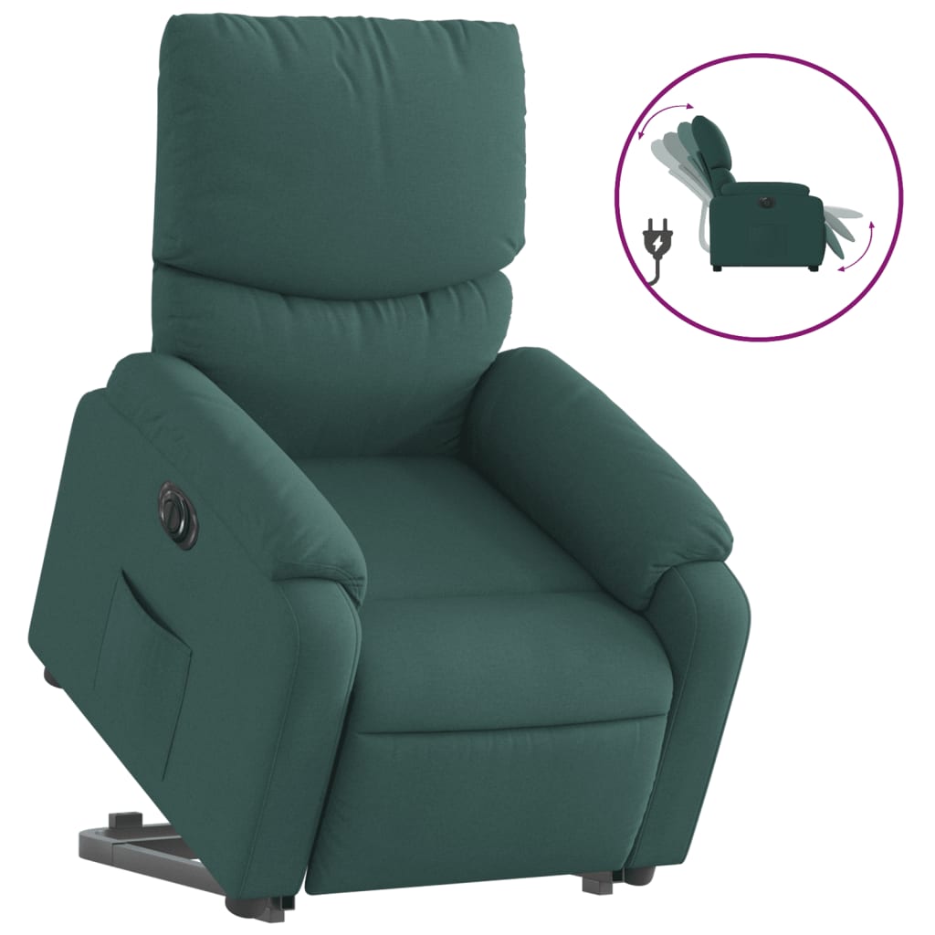 Sillón eléctrico | sillón de relax | silla de relax reclinable elevable de tela verde oscuro cfw250333