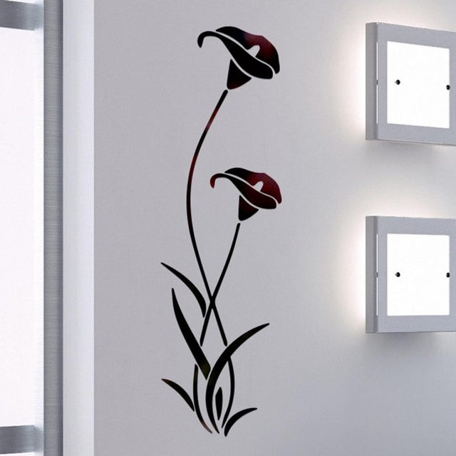 Stickers muraux 3D en acrylique en forme de fleur à faire soi-même, stickers décoratifs modernes, stickers décoratifs pour réfrigérateur - Noir