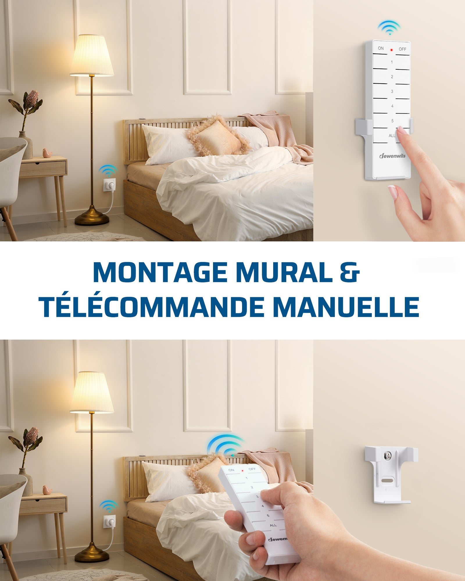 DEWENWILS Lot de 4 prises télécommandées et 1 télécommande, 16A/3680W, portée de 30m max., Prise EU Type E/F, blanc - 4