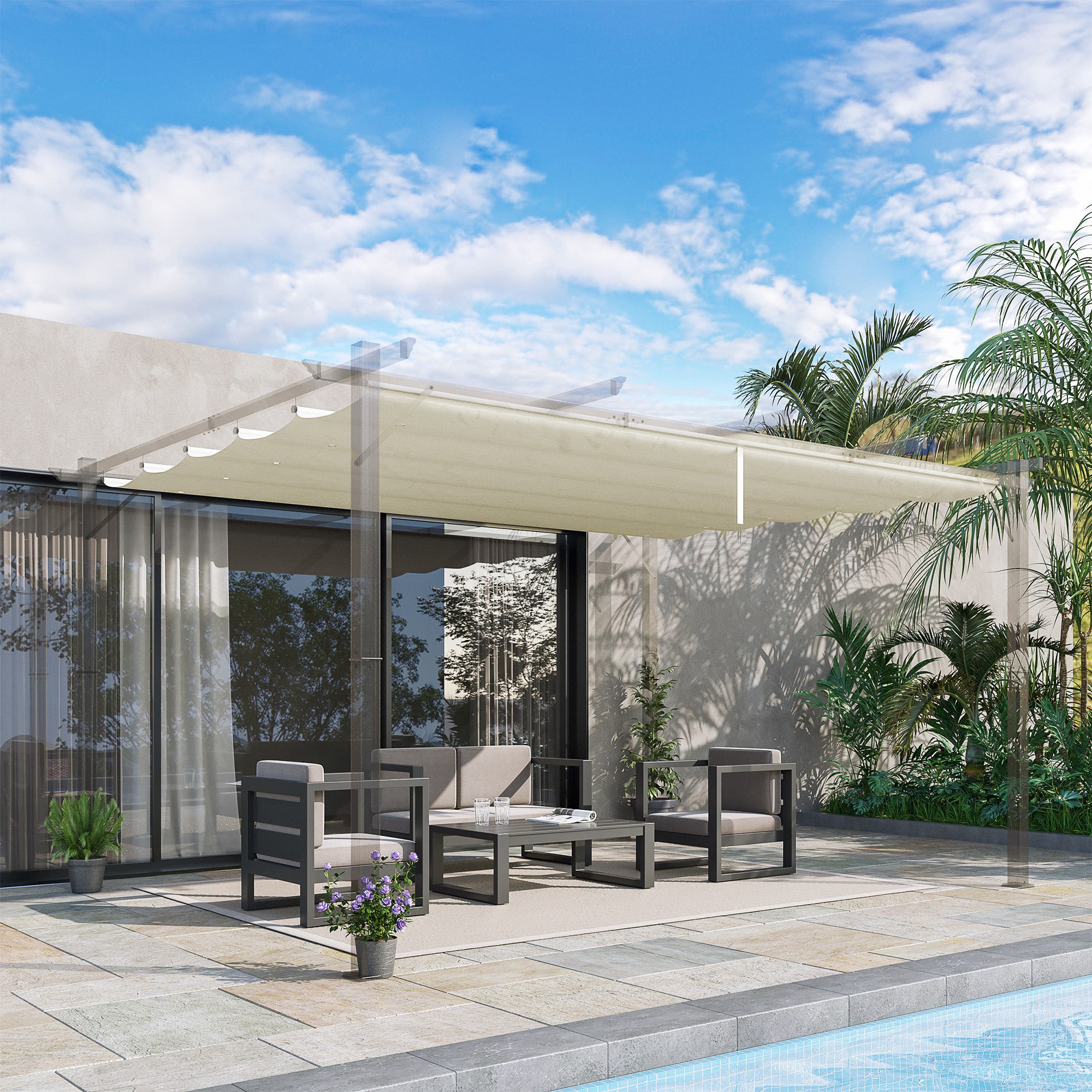 Cubierta para pérgola toldo retráctil Outsunny 350x250 cm crema - 2