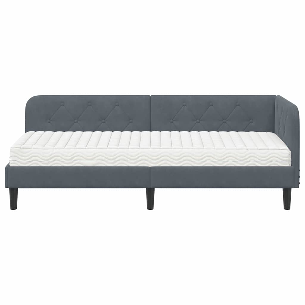 Cadre de lit d'angle gris foncé 80 x 200 cm en velours - 5
