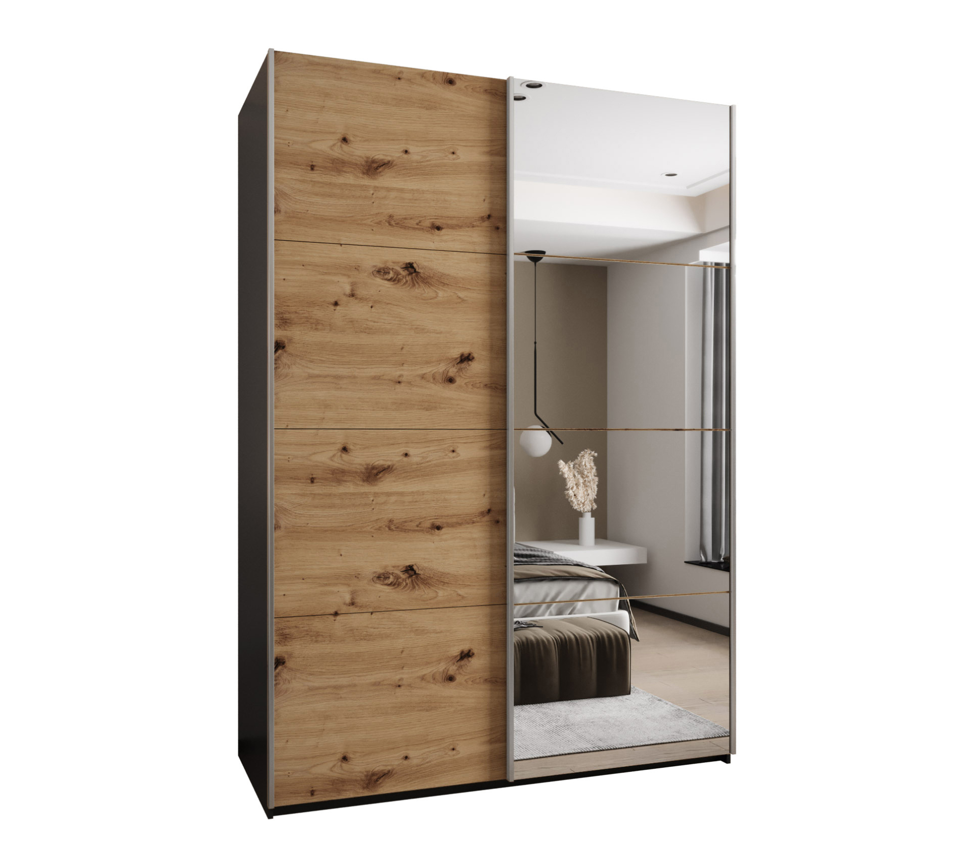 Szafa przesuwna wysoka Lux 3 180 x 64 x 245,5 cm czarny + artisan + u. srebrny - Abiks Meble