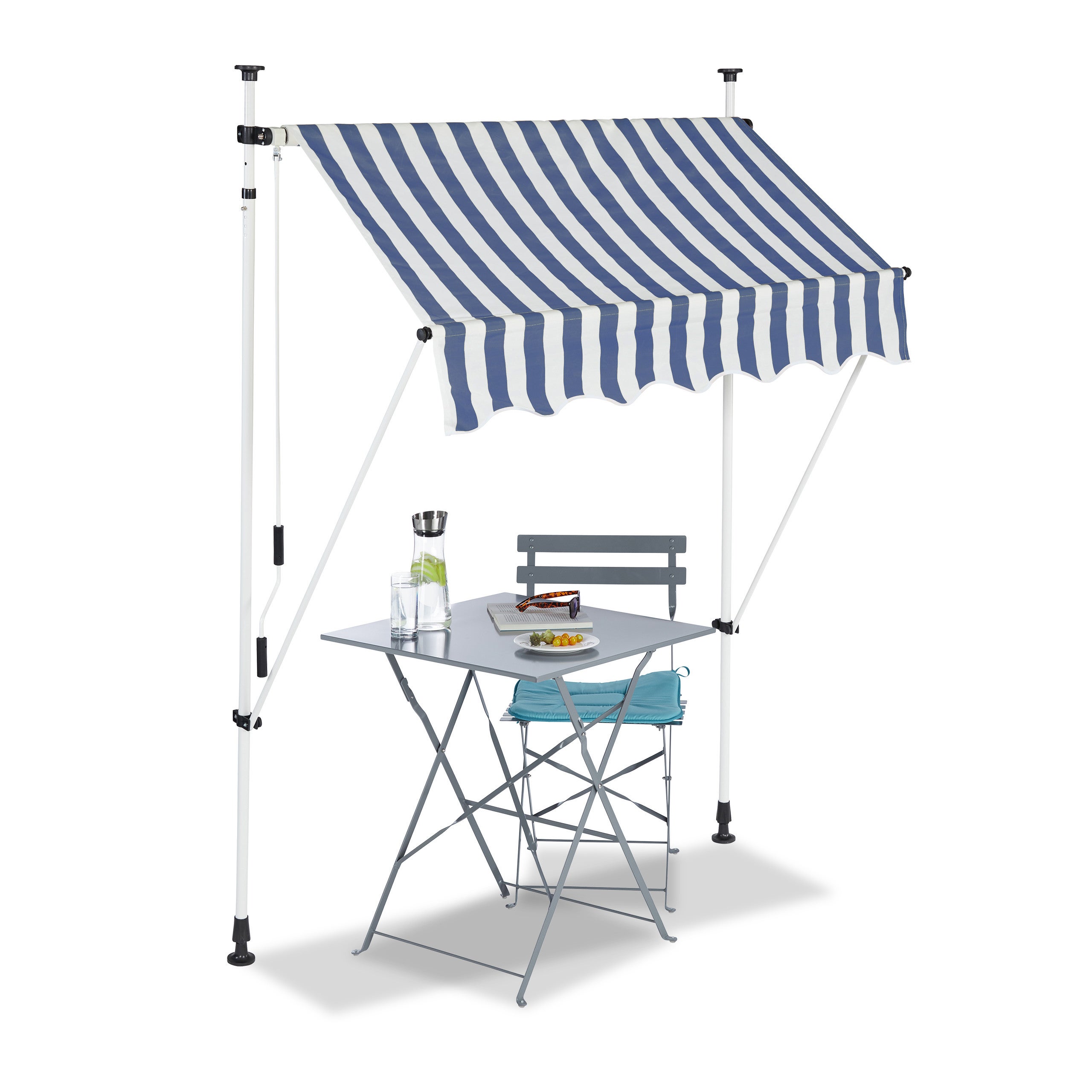 Tenda Da Sole Relaxdays Per Balcone: Larga 200 Cm, Regolabile In Altezza, A Manovella, Senza Forare - Righe Gialle E Bianche