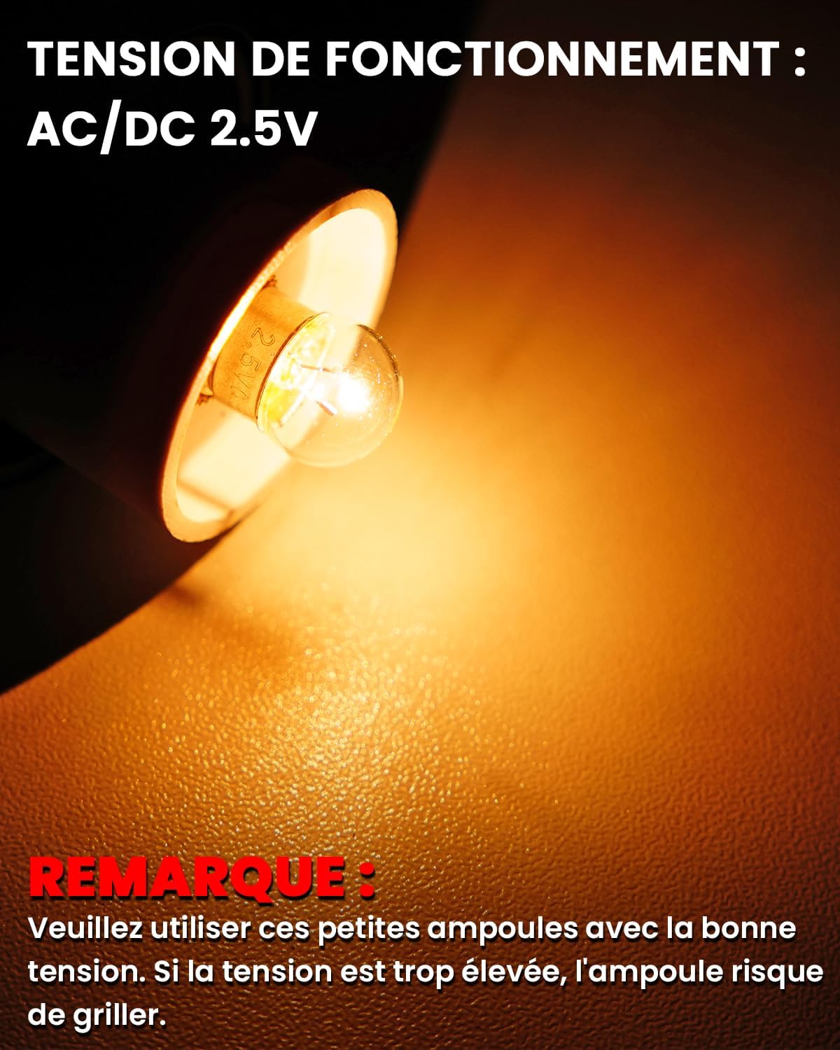 Lot de 10 Mini Ampoules E10 2,5V 0,5A, 1W Miniature à Culot à Vis Blanc Chaude pour Expérience Physique électrique et Lampe de Poche - 2