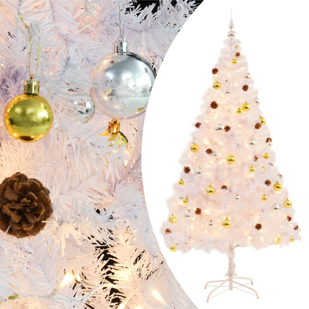 Árvore de Natal pré-iluminada com luzes e bolas brancas 210 cm - COMFORTXL - 2