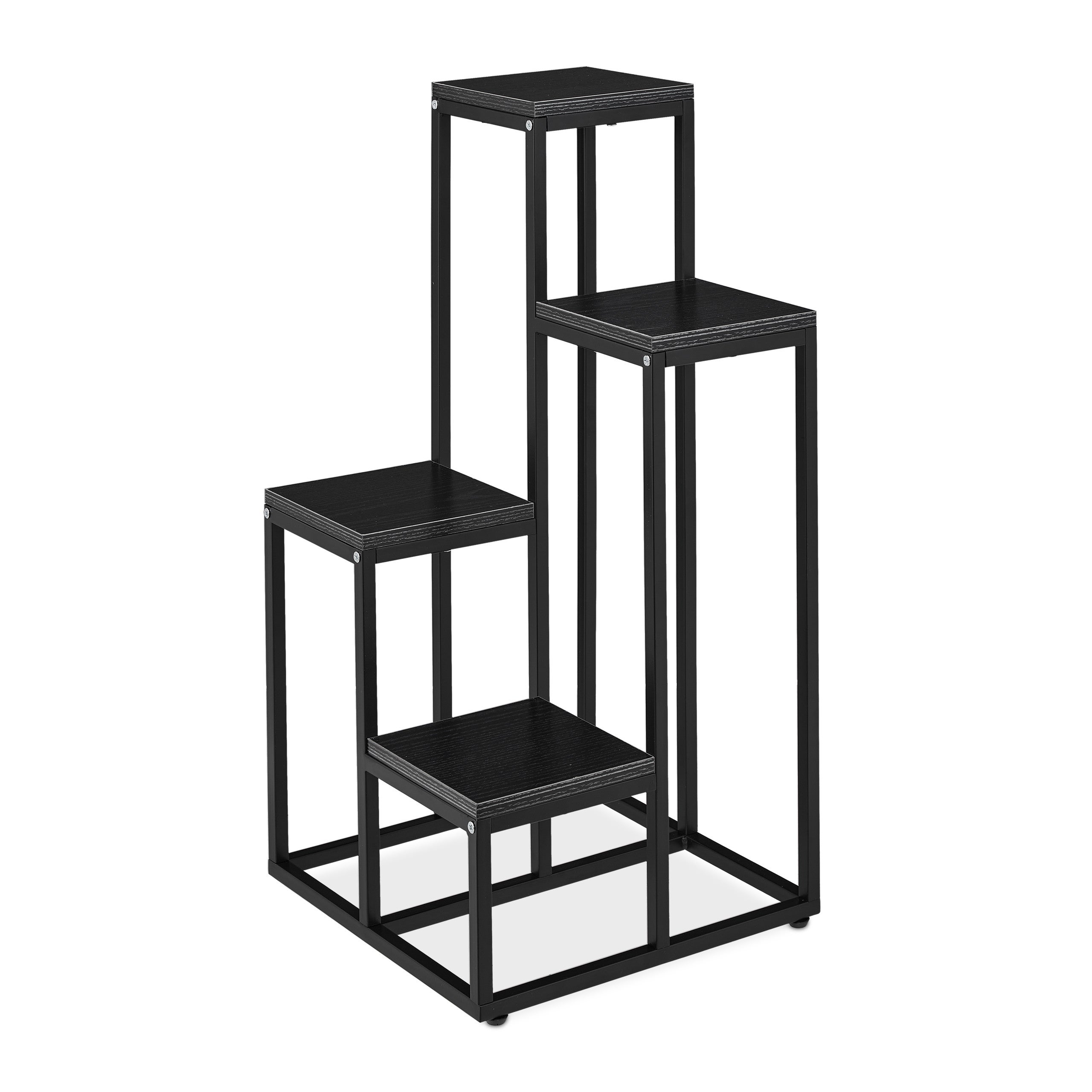 Étagère à plantes, 4 niveaux, HxLxP&nbsp;: 100x40x40&nbsp;cm, acier et MDF, escalier pour fleurs, noir, Relaxdays - 9