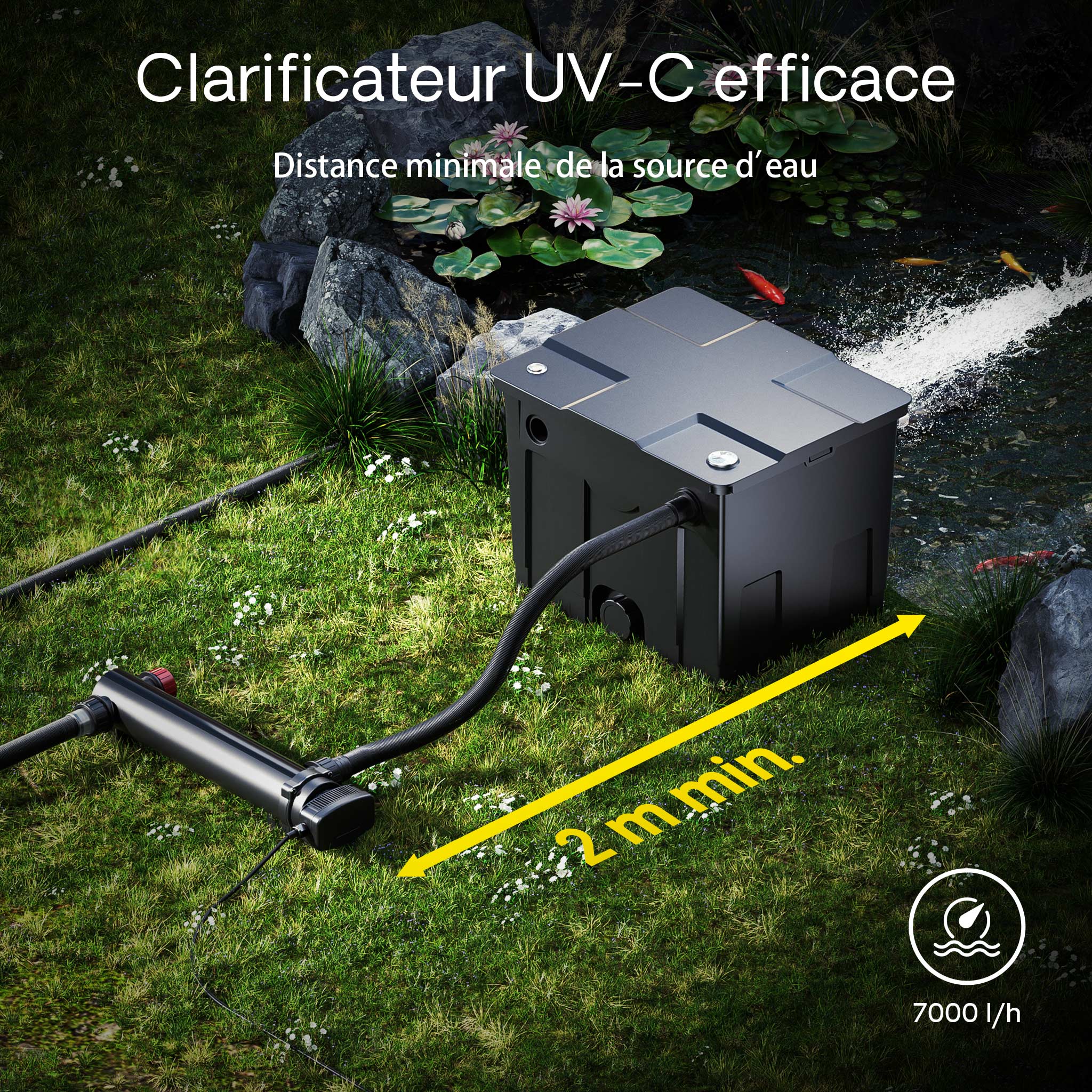 CUV-336 Stérilisateur Clarificateur de bassins ou d’étang - débit max. 7000 l/h - avec Lampe rayons UV-C 36 W + Miroir inox - pour Poissons… SunSun... - 7