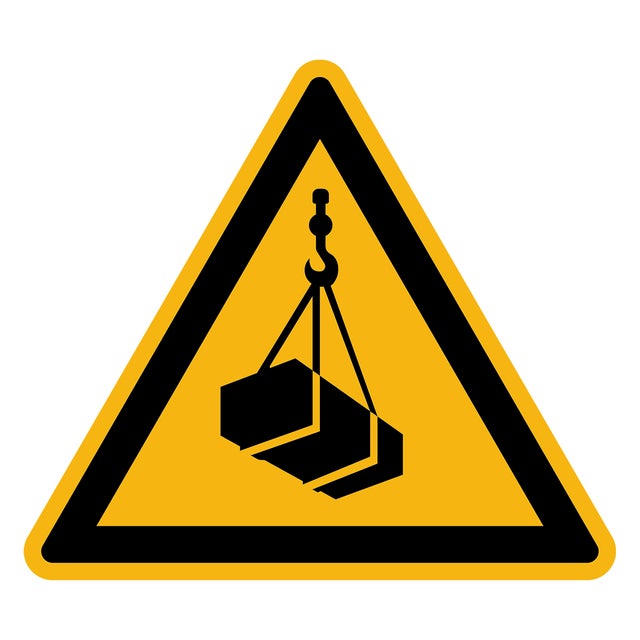 Adesivo Pericolo Avvertenza Avvertimento NF ISO 7010 - Adesivo Segnaletico Triangolare Laminato - Carichi Sospesi - 15x15 cm