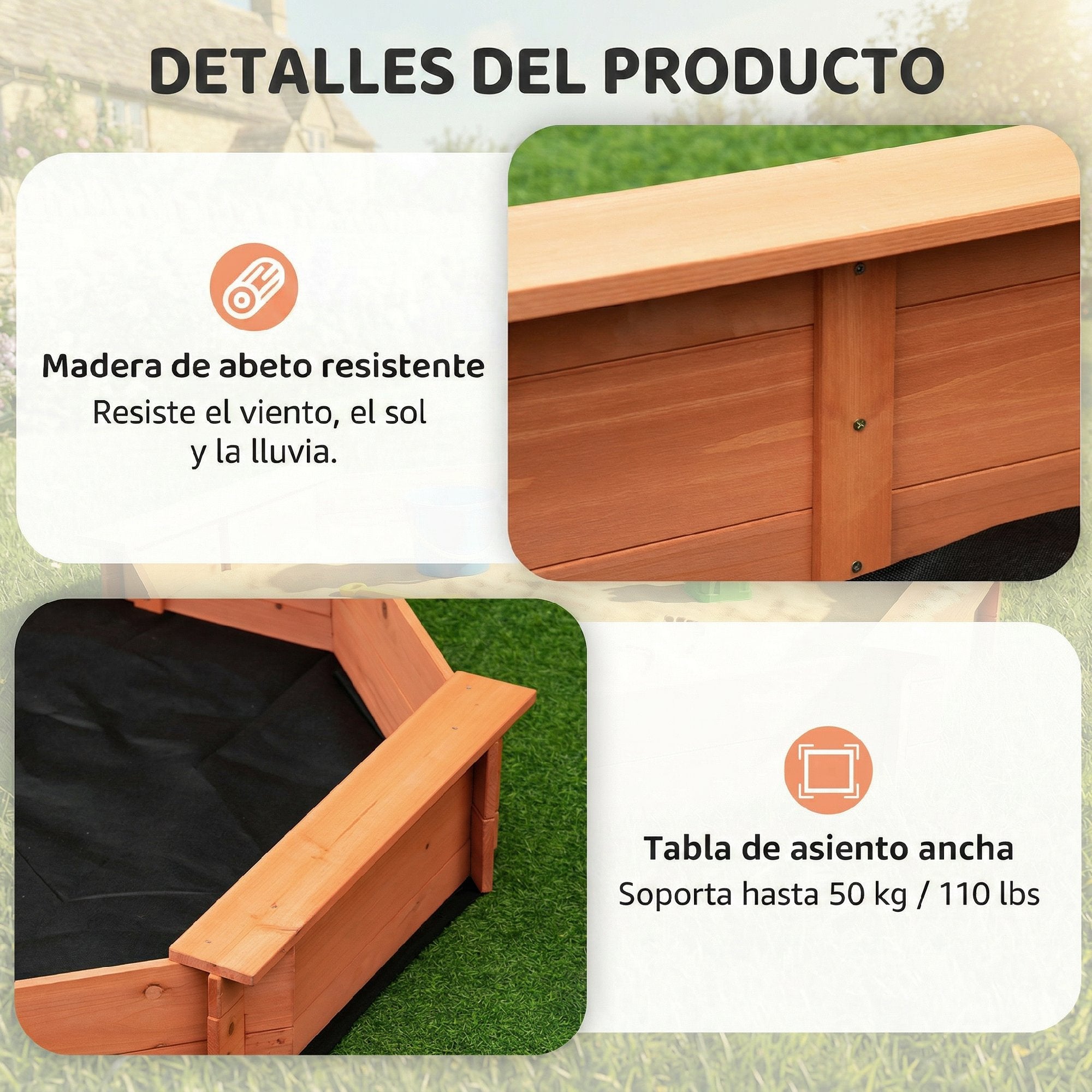 Caixa de Areia para Crianças Outsunny Vermelho e Azul Madeira de Abeto e Poliéster 139,5x139,5x21,5cm - 6