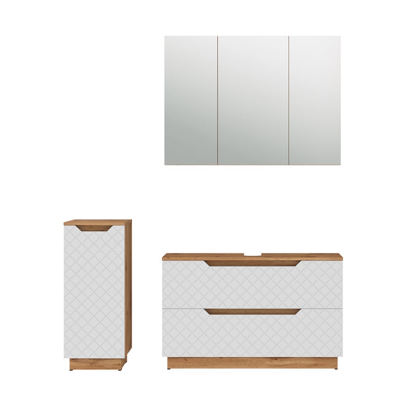 Vicco Zestaw mebli łazienkowych Lotta, Dąb/biały ze strukturą płytek, 3 części