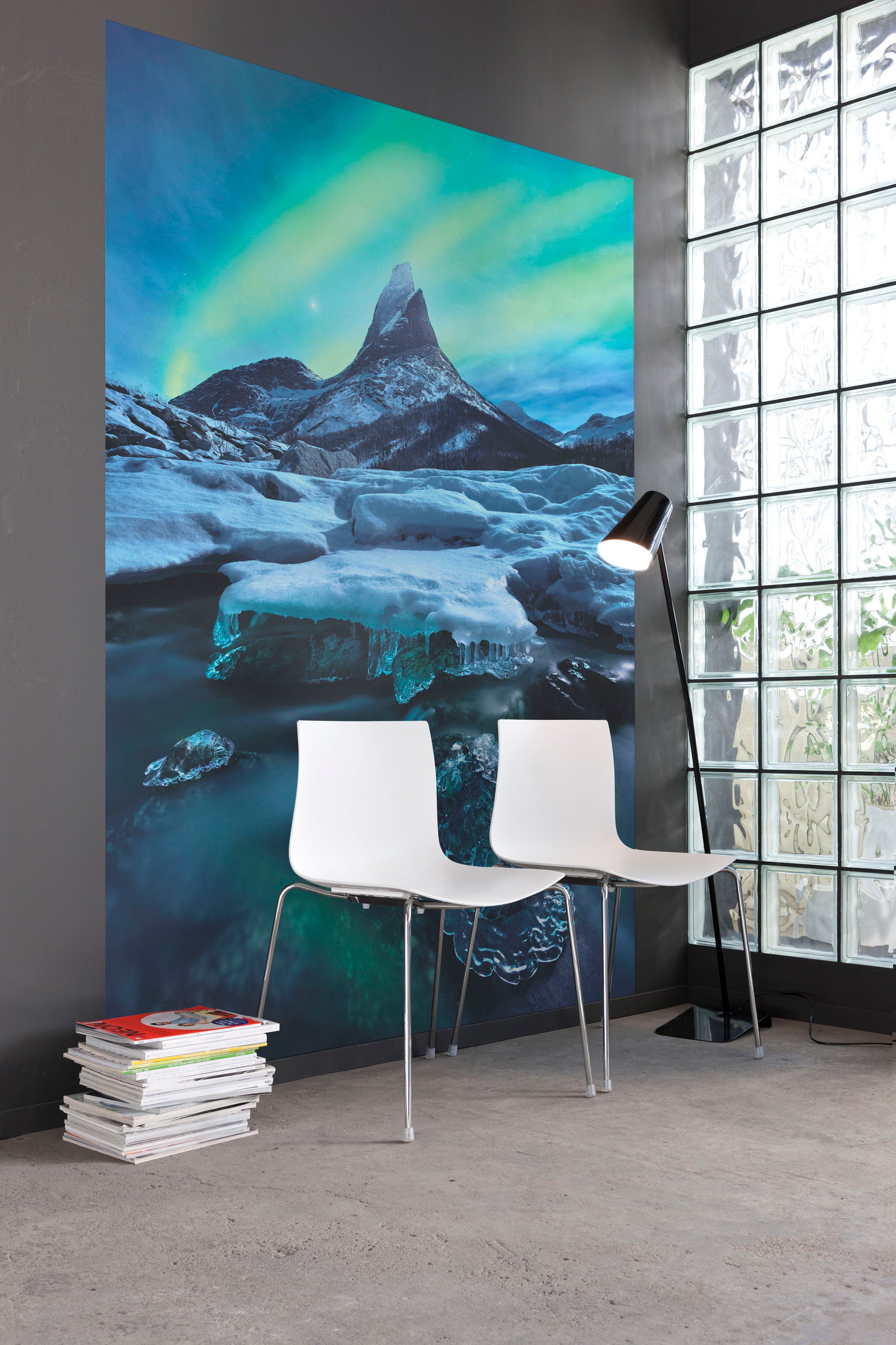Fototapeta zorza polarna niebieskimIzielonym - 200 x 250 cm - SANDERS &amp; SANDERS