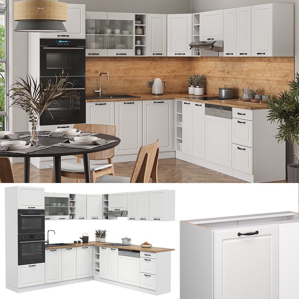 Vicco Cuisine en angle R-Line, Blanc campagne/Blanc, 247 x 237 cm, PT Chêne - 5