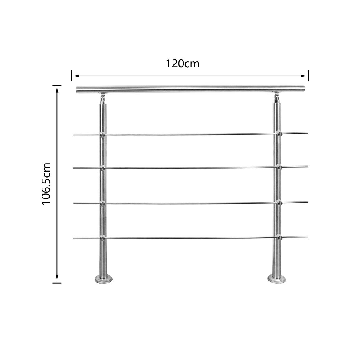 Garde-corps d'escalier inox 120 cm avec 4 lisses, inclinaison réglable, installation simple, usage intérieur extérieur - 2