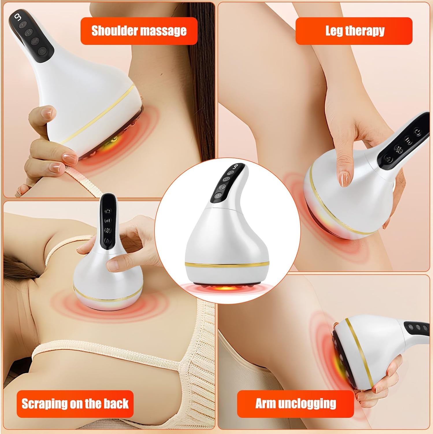 Massageador anticelulite, aparelho de massagem elétrico com ventosas, com 6 cabeças de sucção, infravermelho e calor, 9 níveis e 2 modos, para massa - 7