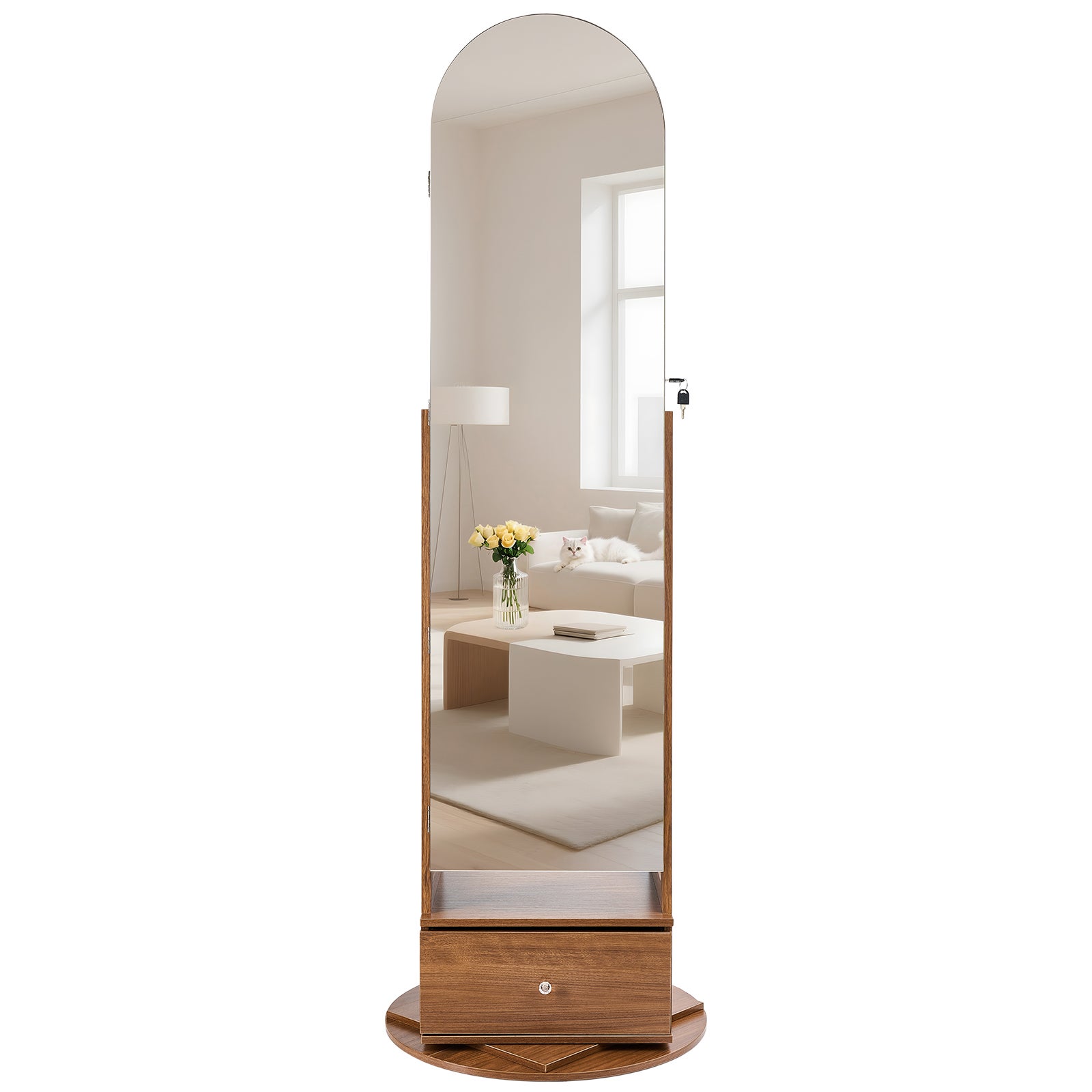 Armoire à Bijoux Pivotante VEVOR 360°, sur Pied 1650 mm avec Miroir Pleine Longueur, Tiroir, Rangement & Porte Verrouillable à 2 Clés, Pochettes - 9