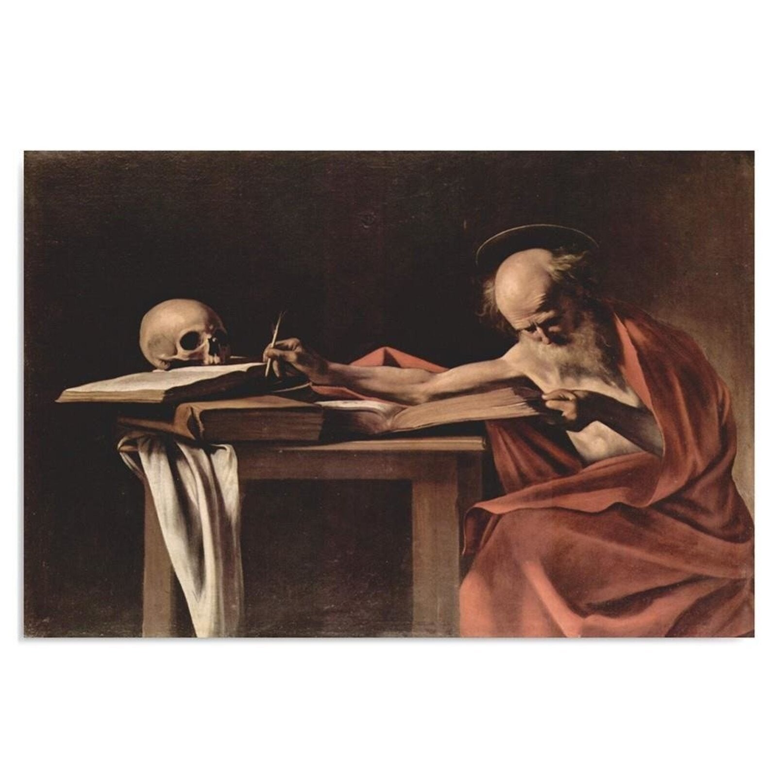 Obraz na płótnie, Św. Hieronim piszący - Caravaggio reprodukcja 100x70
