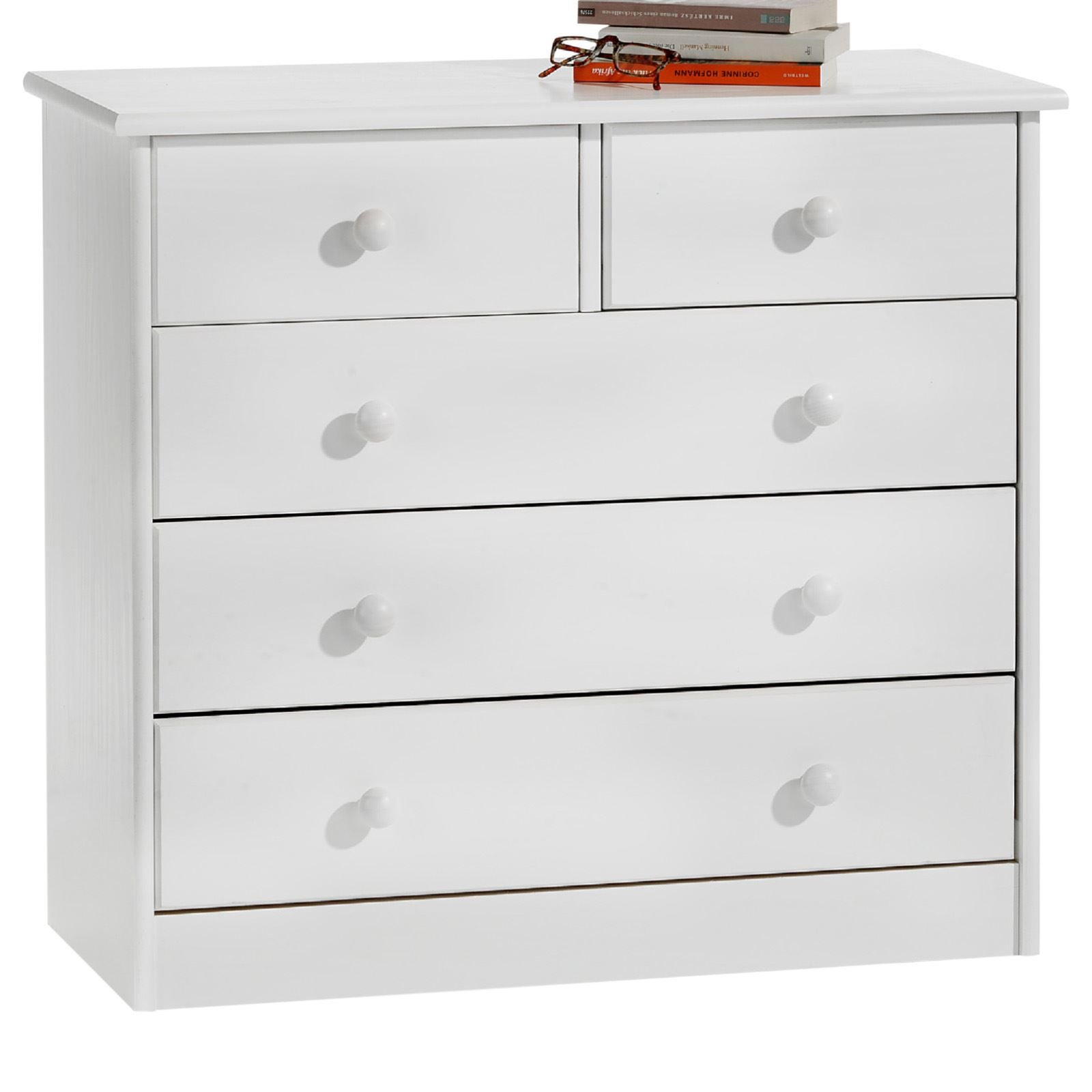 Commode en pin RONDO, 2+3 tiroirs, lasuré blanc | Leroy Merlin