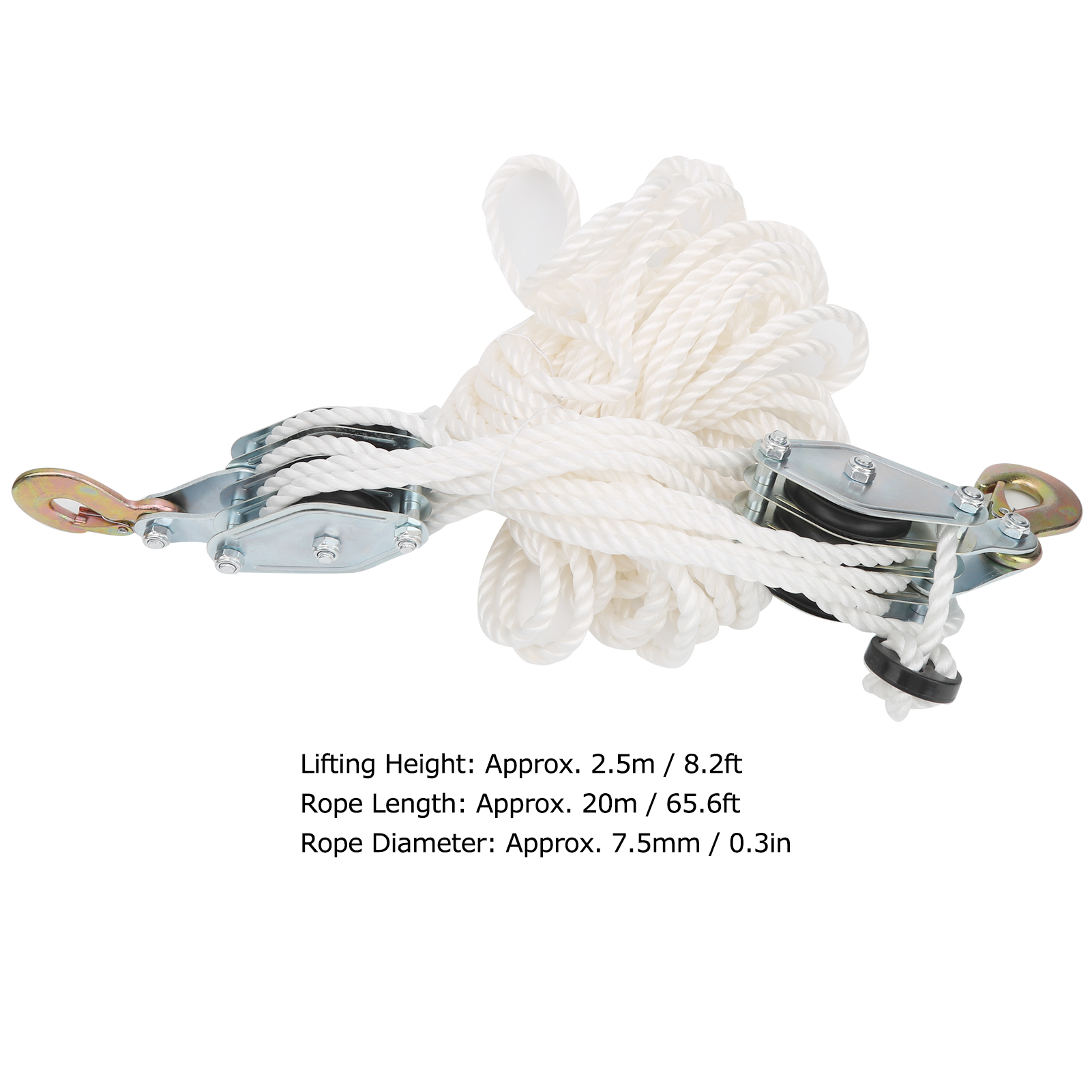 Blocco di sollevamento con gancio in acciaio zincato con capacità di carico di 4000 libbre e fune multi-nylon - 9