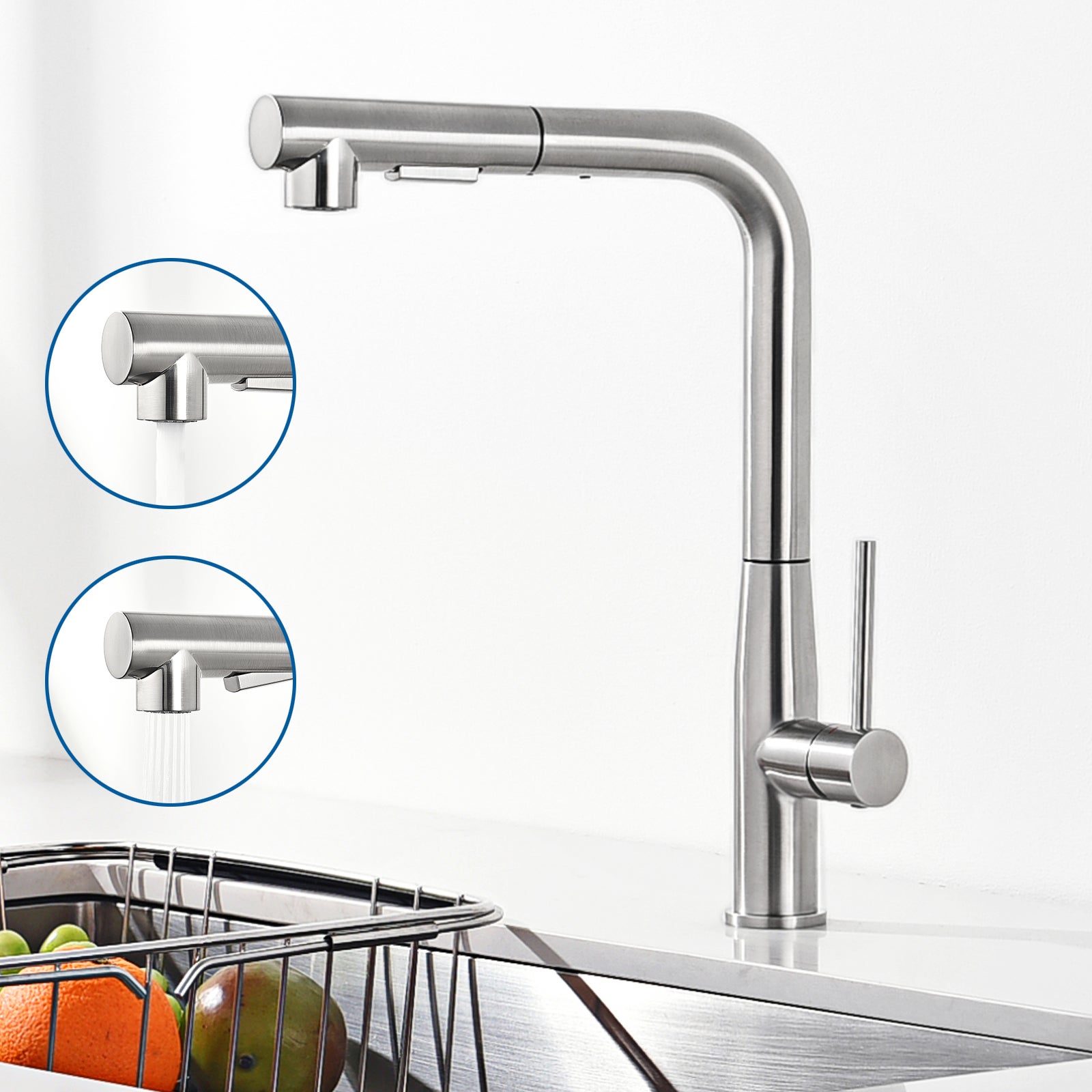 Robinet Mitigeur De Cuisine Noir Avec Douchette - Acier Inoxydable, Céramique, Neuf