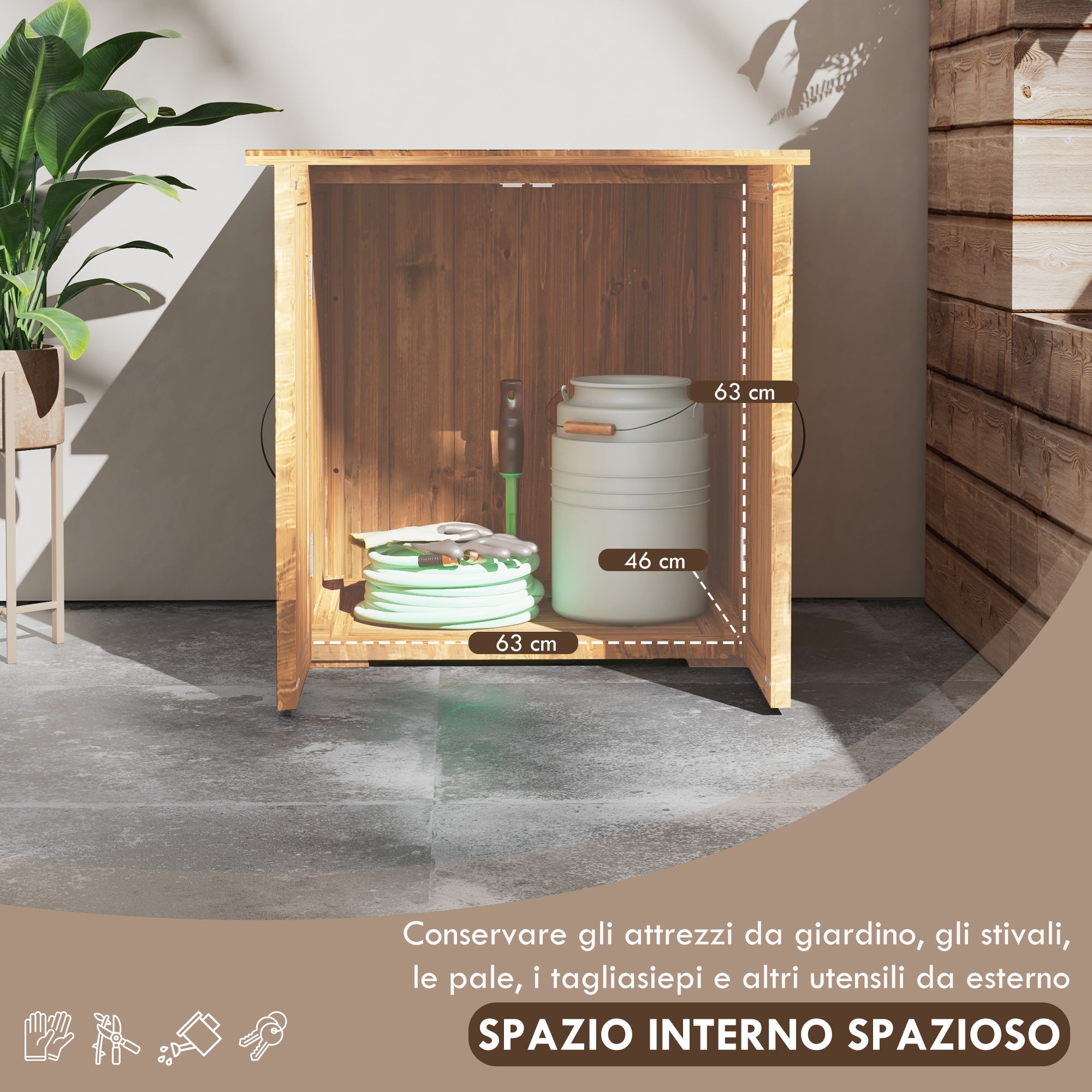Outsunny Casetta da Giardino in Legno a 2 Ante con Maniglie in Stile Country, 77x55x72 cm, Marrone - 4