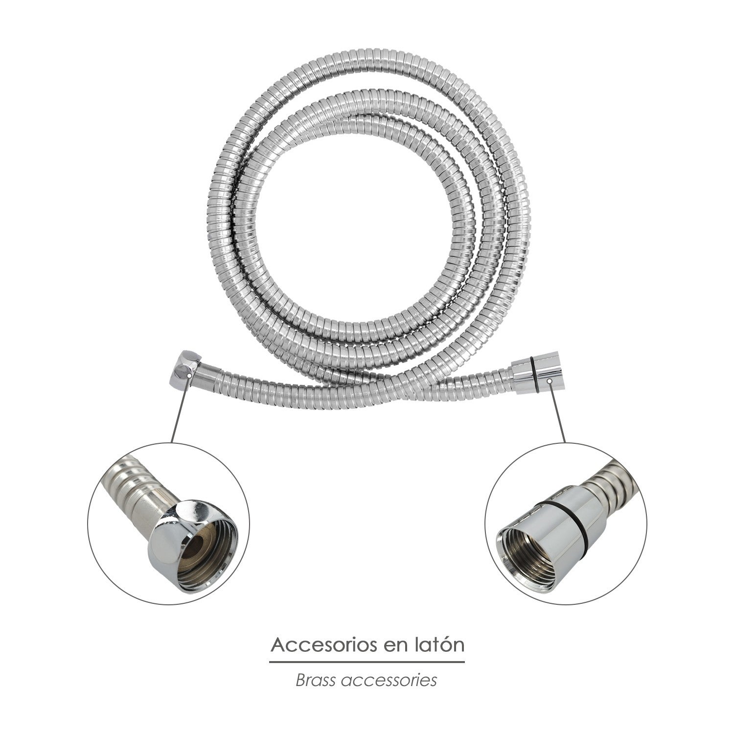 Flexo / Manguera Ducha Extensible Acero Inoxidable 1,7 a 2 Metros Accesorios de Latón. Flexible, Resistente a Torceduras, - 3