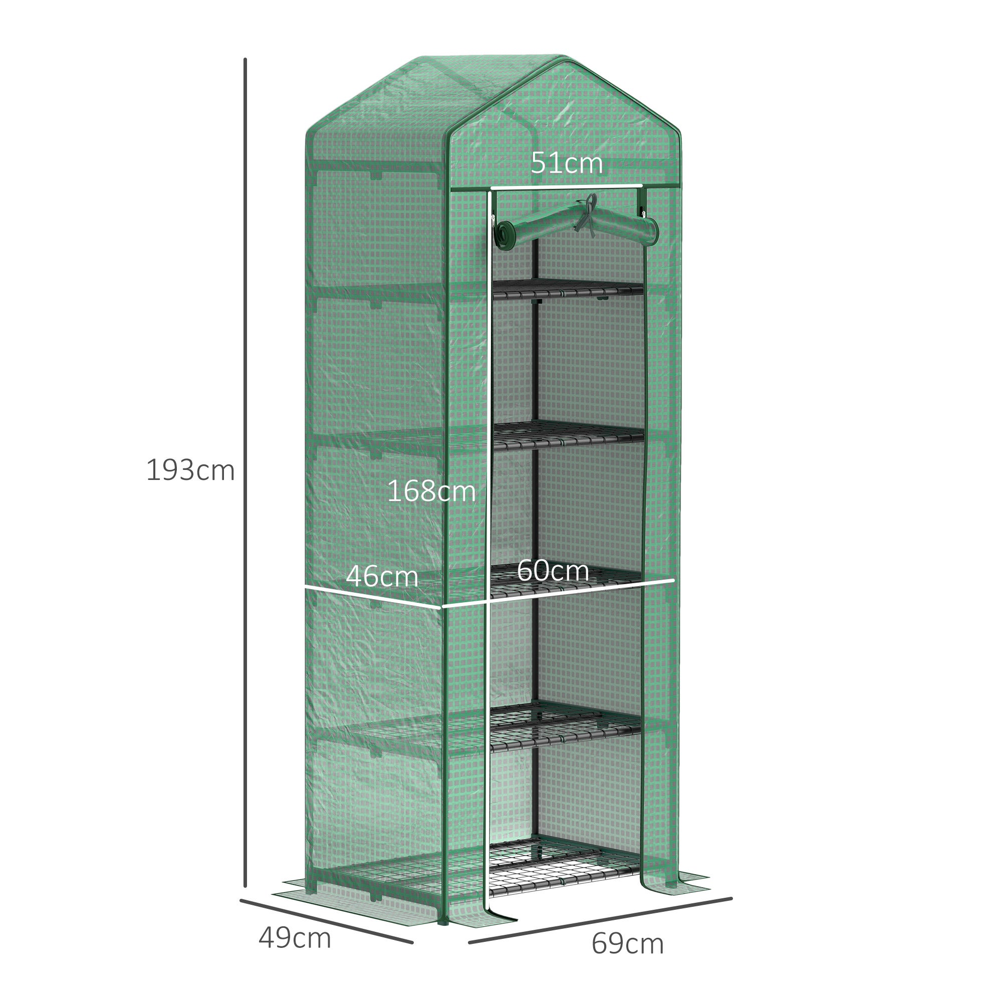 Mini serre pour fleurs ou légumes, acier, plastique, 69 cm (L) x 49 cm (l) x 193 cm (H), verte - 4