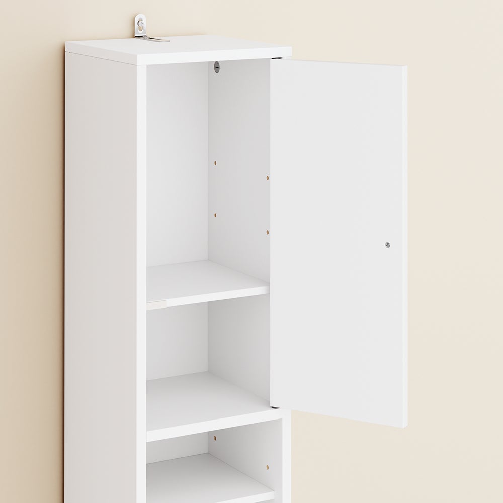 Colonne de Salle de Bain Étroite, Meuble Rangement Vertical 180cm, 4 Étagères Réglables et 1 Tiroir, Blanc, 20x20x180cm - 4