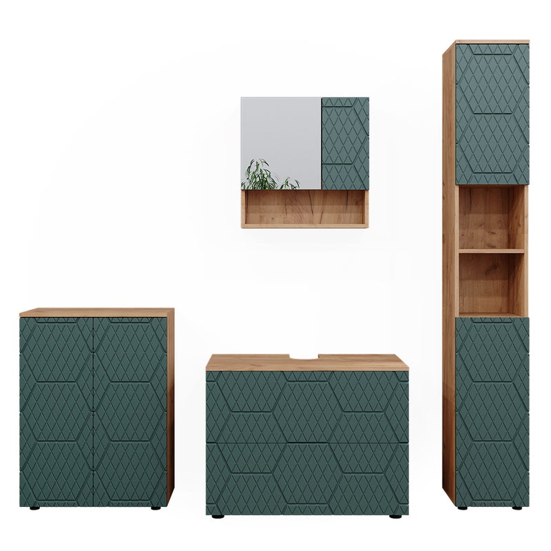 Vicco Zestaw mebli łazienkowych Irma, Zielony/złoty dąb, 4 sztuki, z szufladą i modułem midi