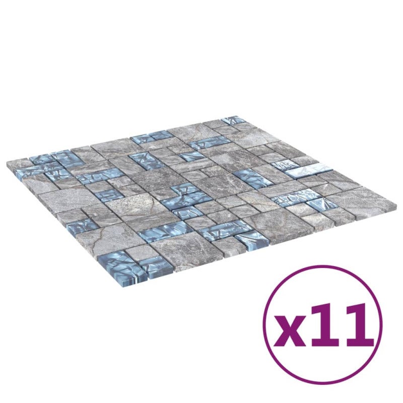Carreaux mosaïque 11 pcs Gris et bleu 30x30 cm Verre - 2