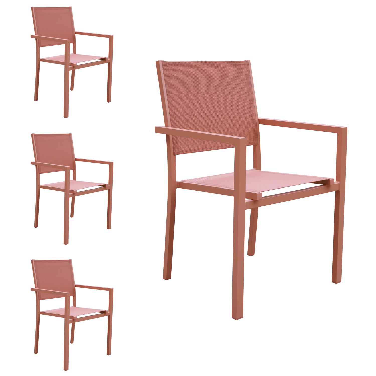 Zestaw 4 aluminiowych krzeseł z terakoty - textilène terracotta