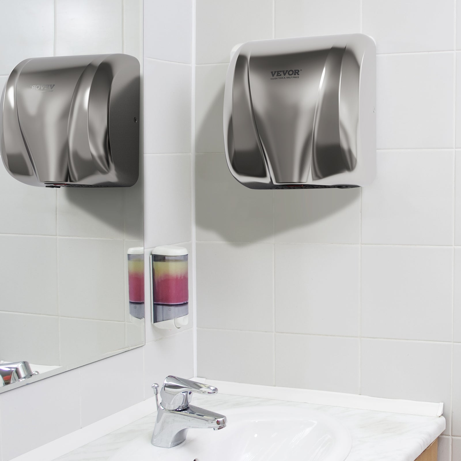 Sèche-mains Électrique VEVOR 1300 W Sèche-mains Automatique Commercial Robuste Acier Inoxydable Haute Vitesse Filtre HEPA 2 Choix d'Alimentation - 8