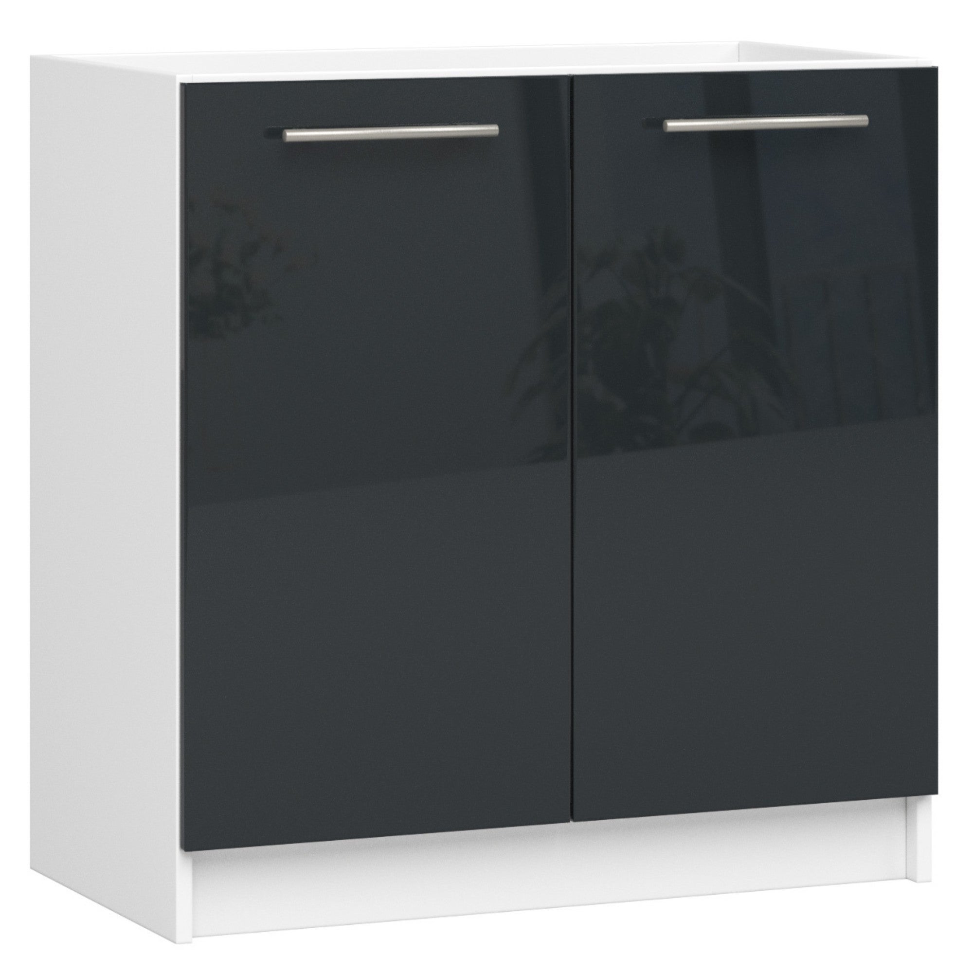 Mobilna kuchnia lavello: 2 ante, 1 ripiano, bianco | przezroczysty grafit, wymiary mobilne: szerokość: 80 cm, wysokość: 82 cm, głębokość: 46 cm.