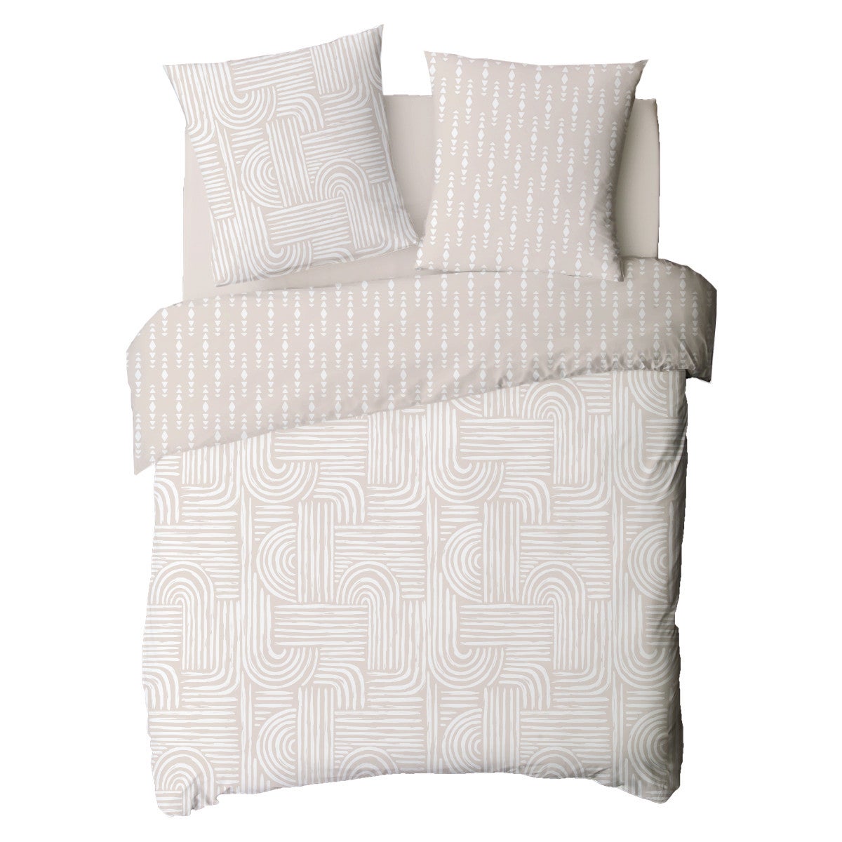 Parure de lit 2 personnes en coton 57 fils imprimé beige 260x240cm - 4