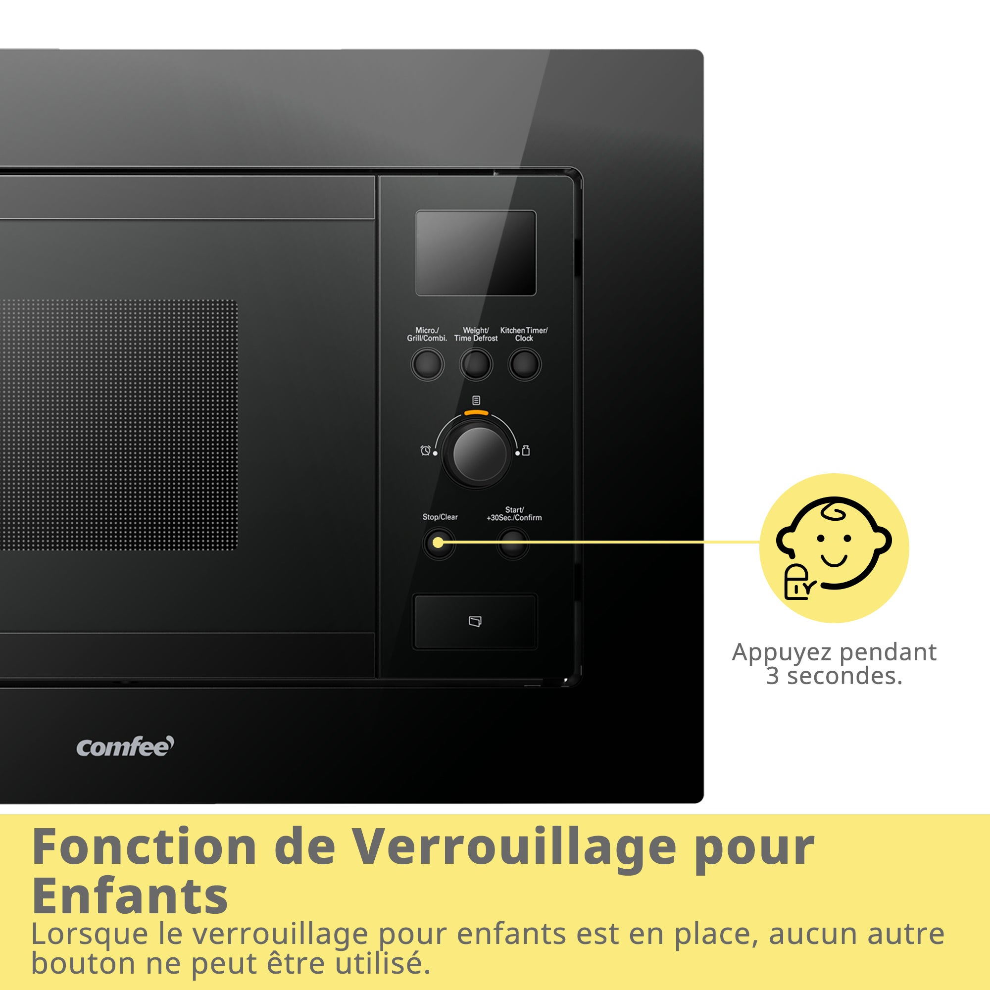 Micro-ondes encastrable COMFEE CBMAG820BJL-BK - 800W - Grill 1000 W - L59,5 x H38,8 x P34,35 cm- 20L - Noir - 9